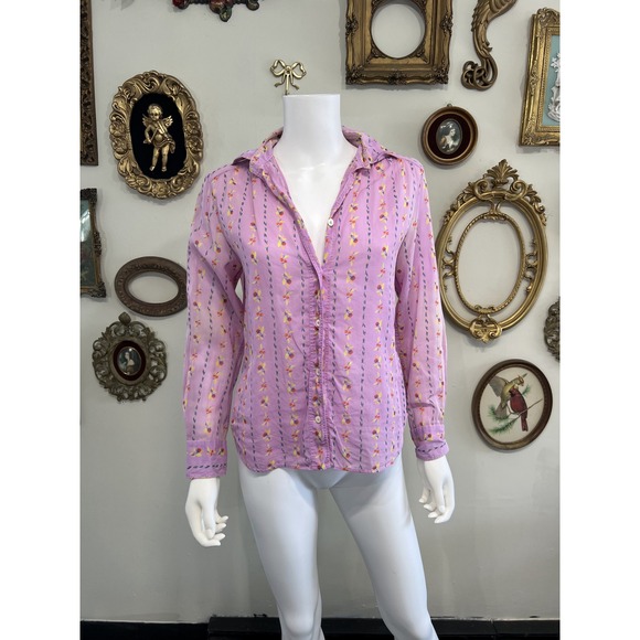 Tops - Celine Paris Vintage Pink Floral Stripe Long Sleeve Button Up Shirt Womens 42